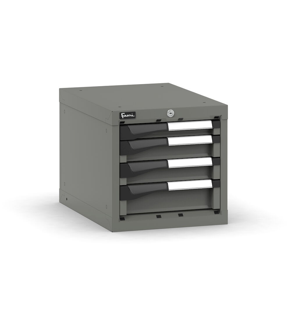 Blocco cassettiera da banco, 4 cassetti 1x50 2x75 1x100, L408 x P573 x H400 mm