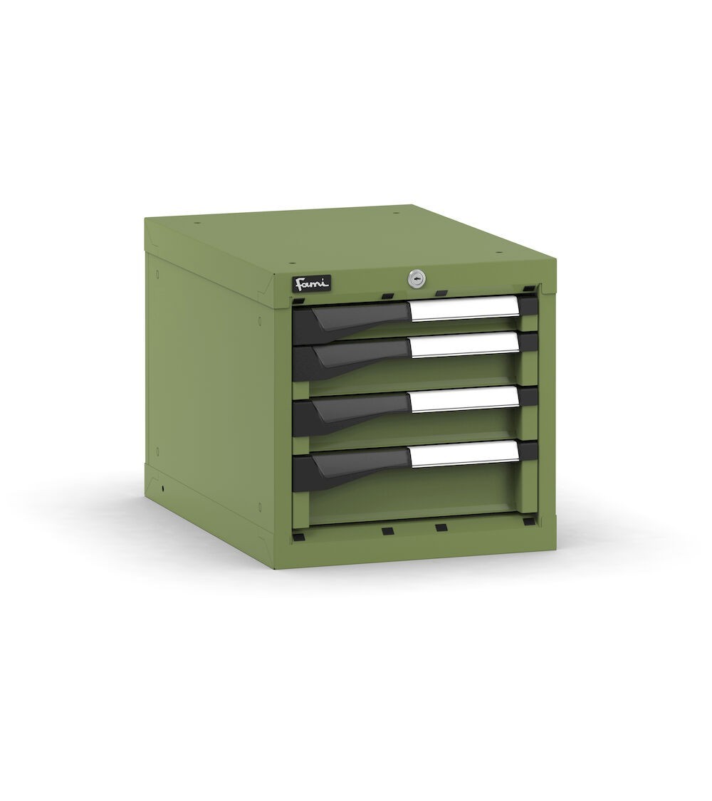 Blocco cassettiera da banco, 4 cassetti 1x50 2x75 1x100, L408 x P573 x H400 mm