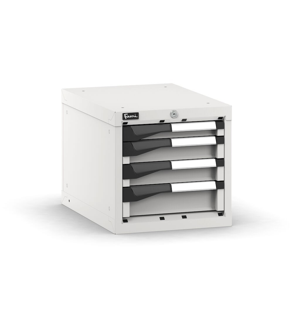 Blocco cassettiera da banco, 4 cassetti 1x50 2x75 1x100, L408 x P573 x H400 mm