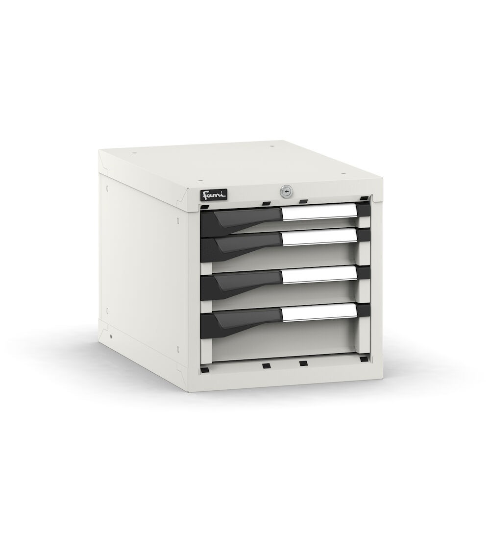 Blocco cassettiera da banco, 4 cassetti 1x50 2x75 1x100, L408 x P573 x H400 mm