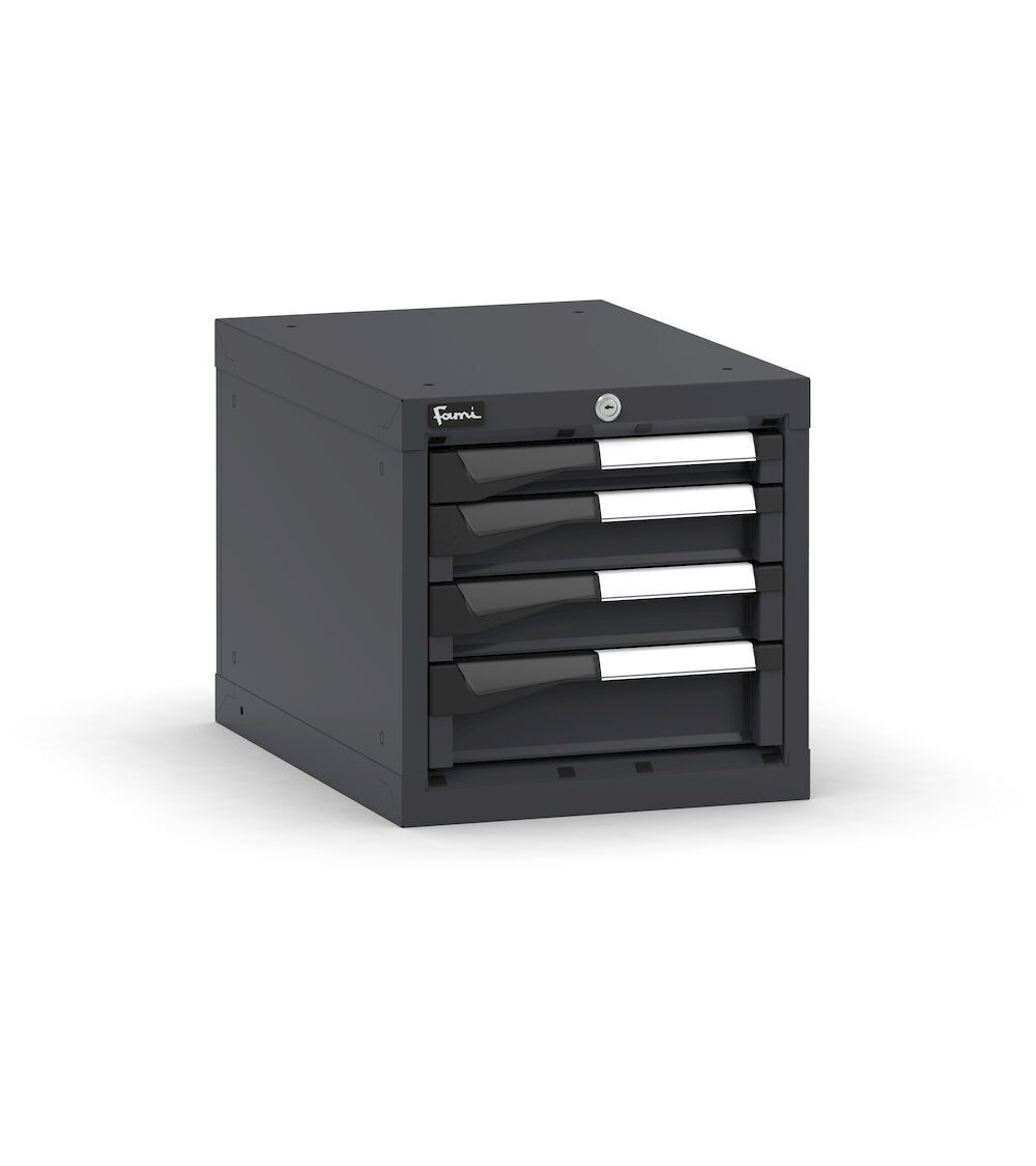 Blocco cassettiera da banco, 4 cassetti 1x50 2x75 1x100, L408 x P573 x H400 mm