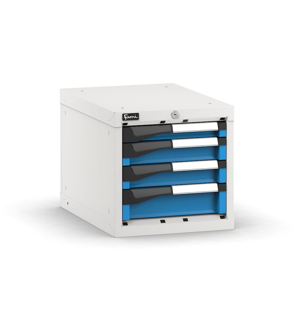 Blocco cassettiera da banco, 4 cassetti 1x50 2x75 1x100, L408 x P573 x H400 mm