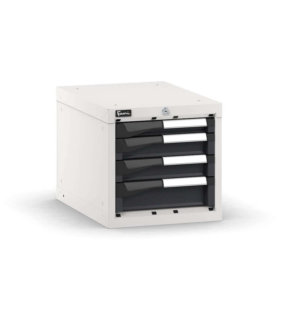 Blocco cassettiera da banco, 4 cassetti 1x50 2x75 1x100, L408 x P573 x H400 mm