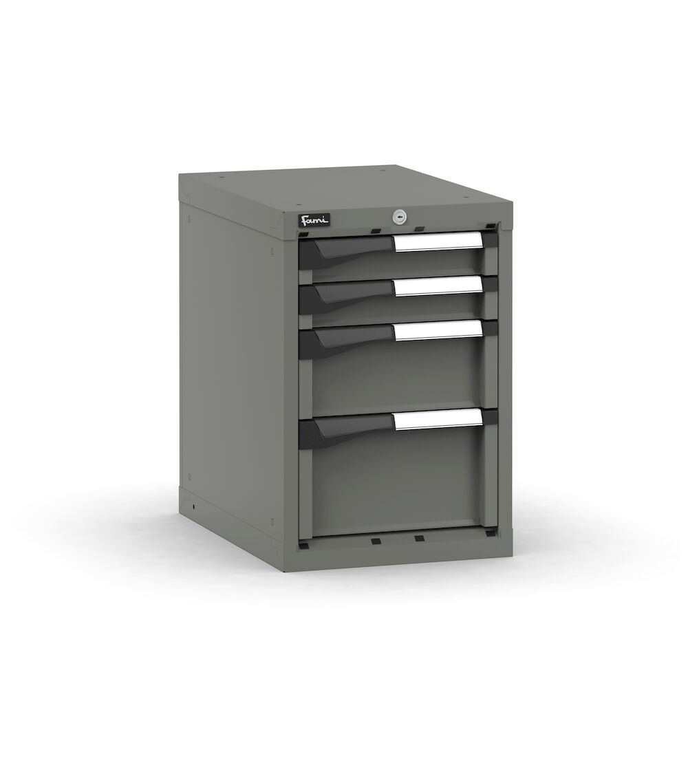 Blocco cassettiera da banco, 4 cassetti 2x75 1x150 1x200, L408 x P573 x H600 mm