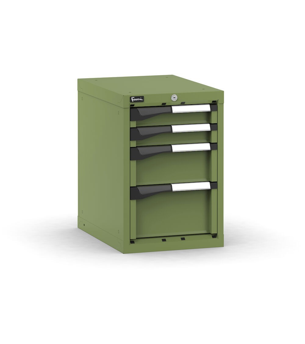 Blocco cassettiera da banco, 4 cassetti 2x75 1x150 1x200, L408 x P573 x H600 mm