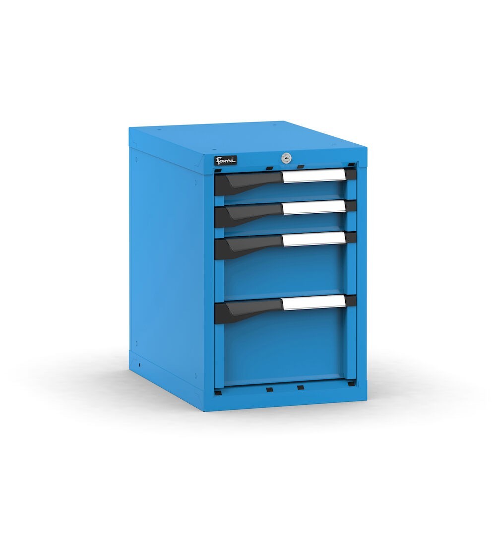 Blocco cassettiera da banco, 4 cassetti 2x75 1x150 1x200, L408 x P573 x H600 mm