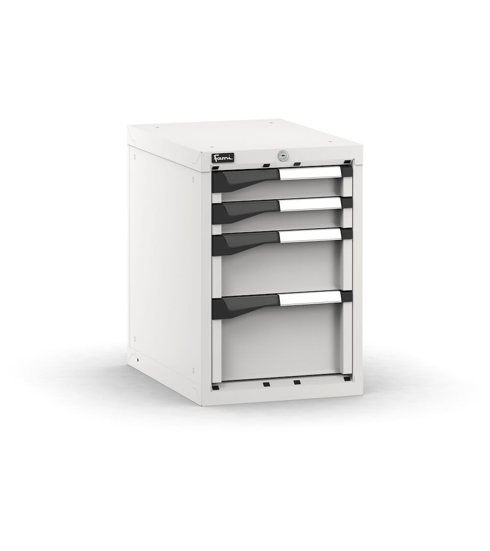 Blocco cassettiera da banco, 4 cassetti 2x75 1x150 1x200, L408 x P573 x H600 mm