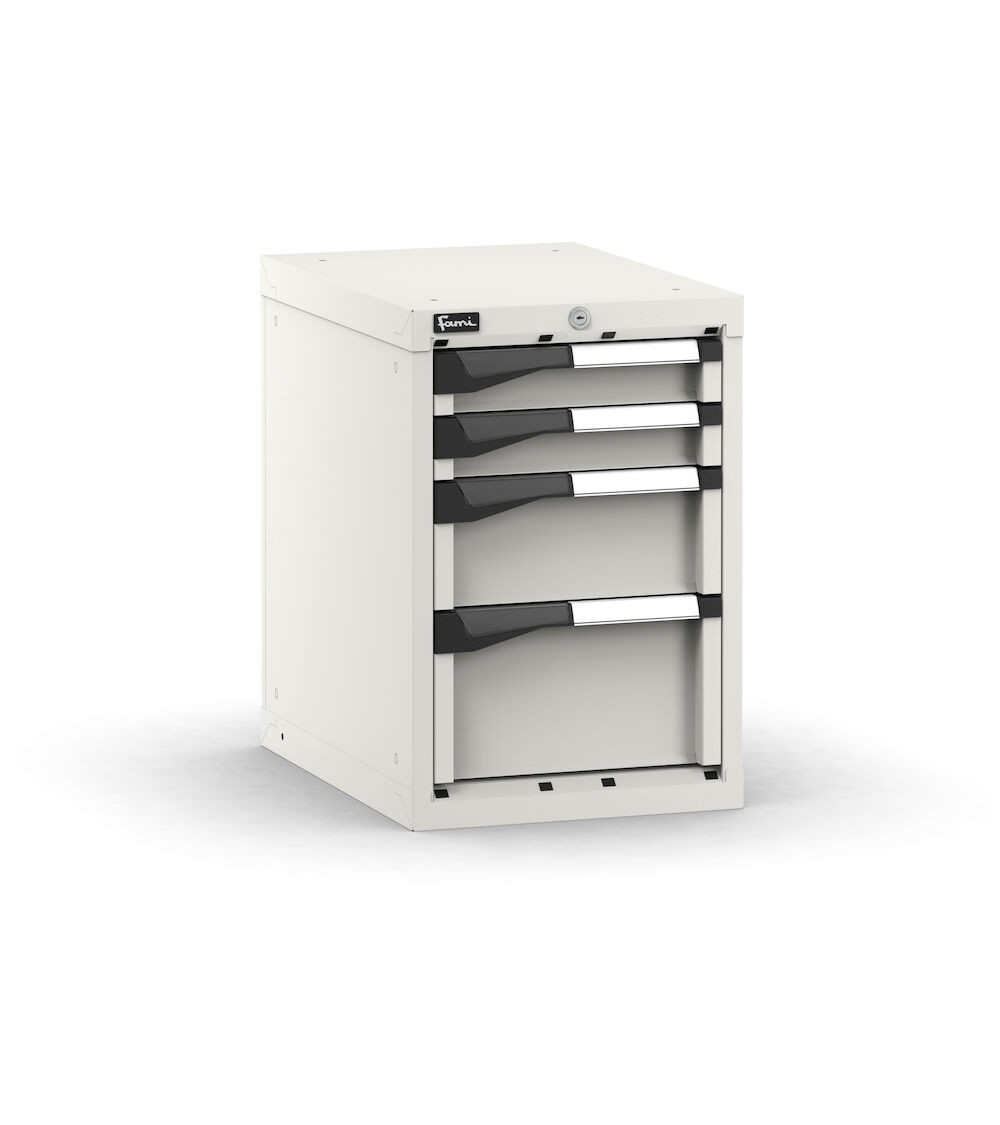 Blocco cassettiera da banco, 4 cassetti 2x75 1x150 1x200, L408 x P573 x H600 mm