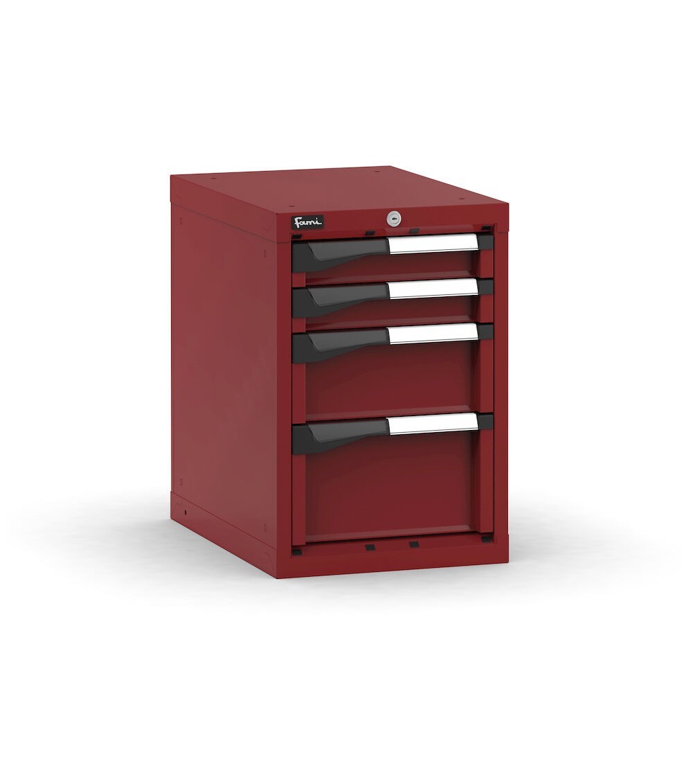 Blocco cassettiera da banco, 4 cassetti 2x75 1x150 1x200, L408 x P573 x H600 mm