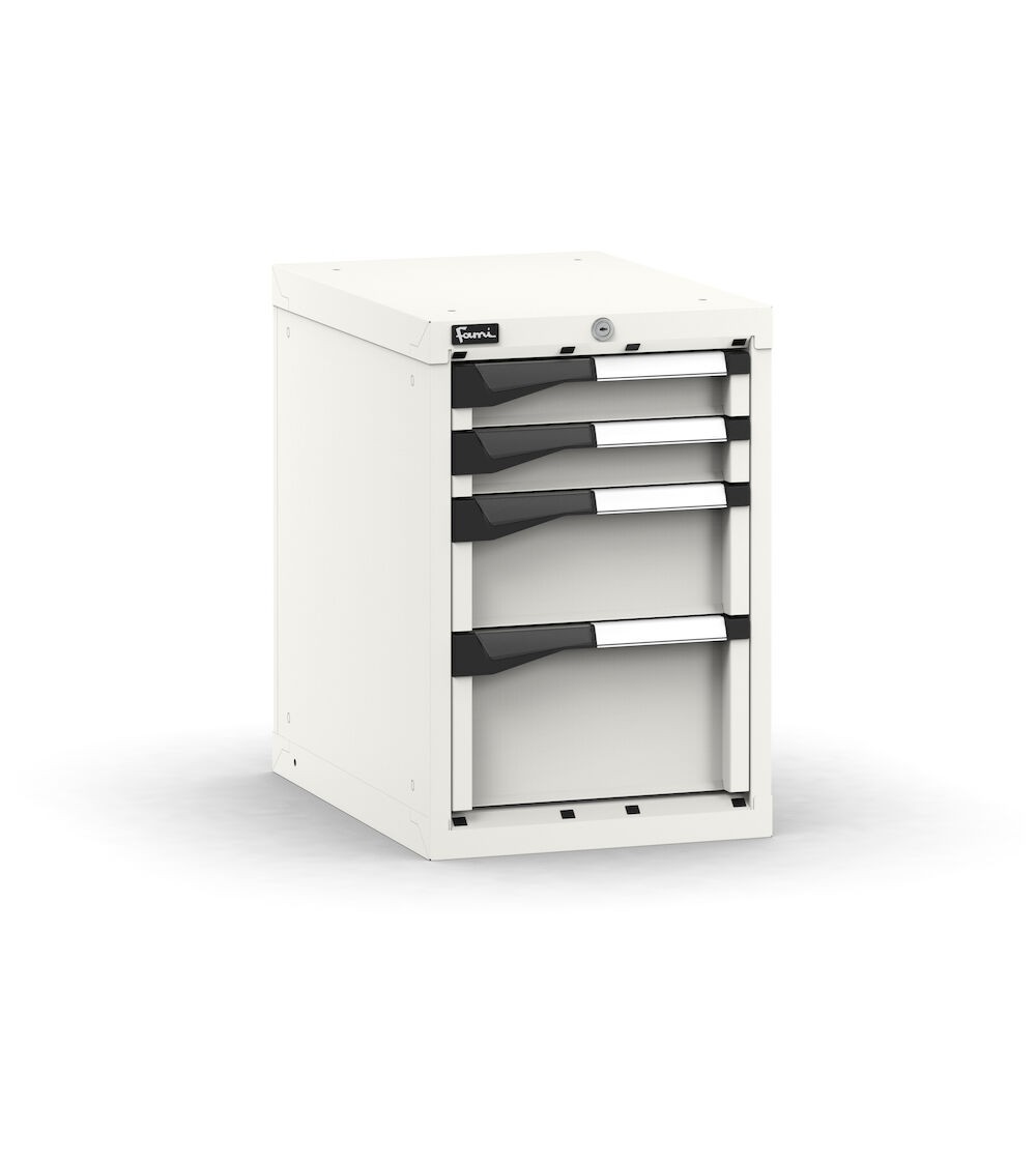 Blocco cassettiera da banco, 4 cassetti 2x75 1x150 1x200, L408 x P573 x H600 mm