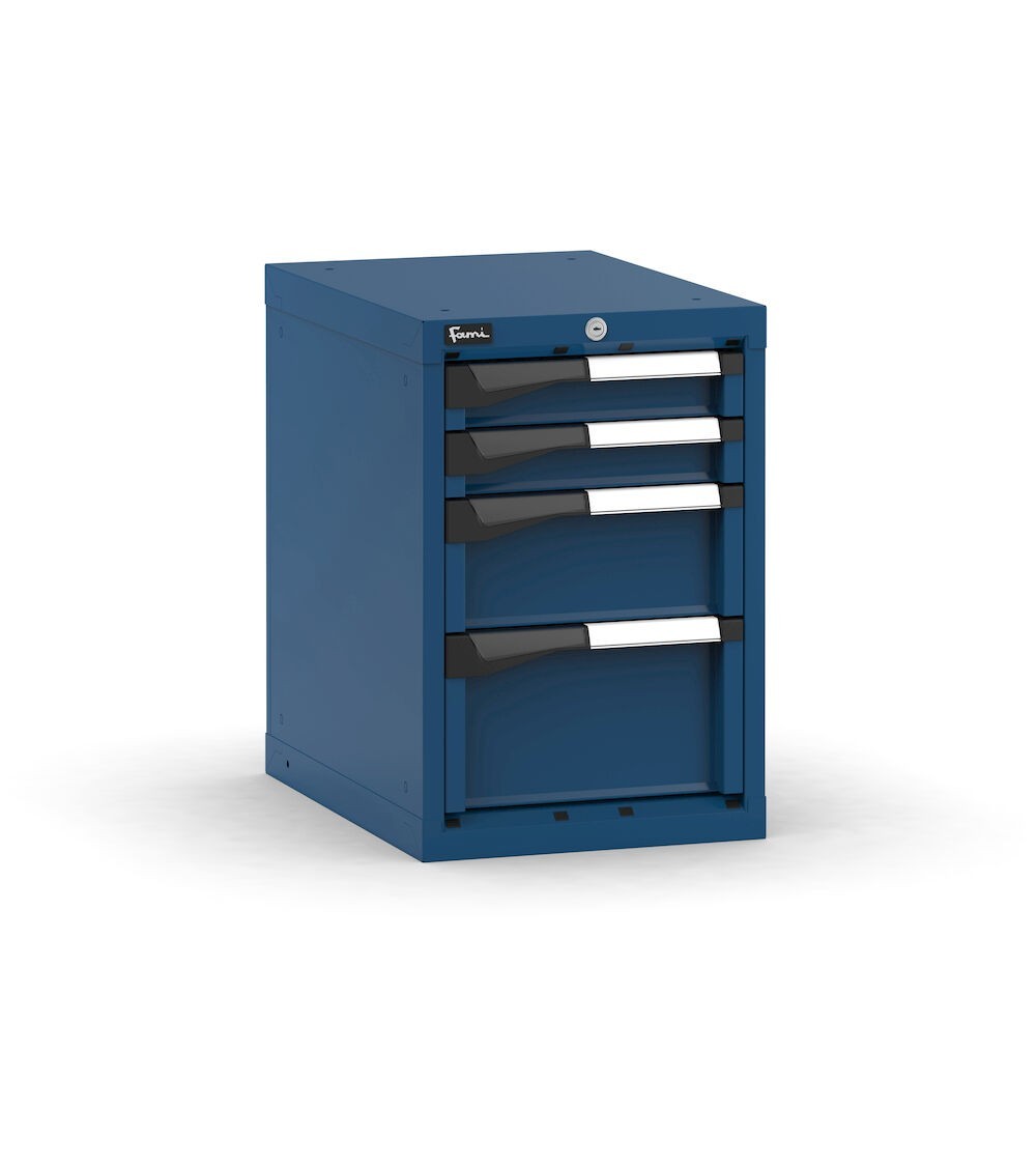 Blocco cassettiera da banco, 4 cassetti 2x75 1x150 1x200, L408 x P573 x H600 mm