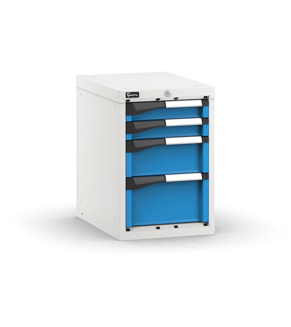 Blocco cassettiera da banco, 4 cassetti 2x75 1x150 1x200, L408 x P573 x H600 mm