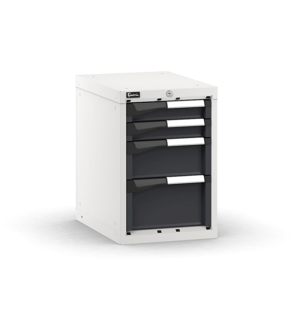 Blocco cassettiera da banco, 4 cassetti 2x75 1x150 1x200, L408 x P573 x H600 mm