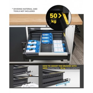 Blocco cassettiera da banco, 3 cassetti 1x100 1x200 1x300, L408 x P573 x H700 mm