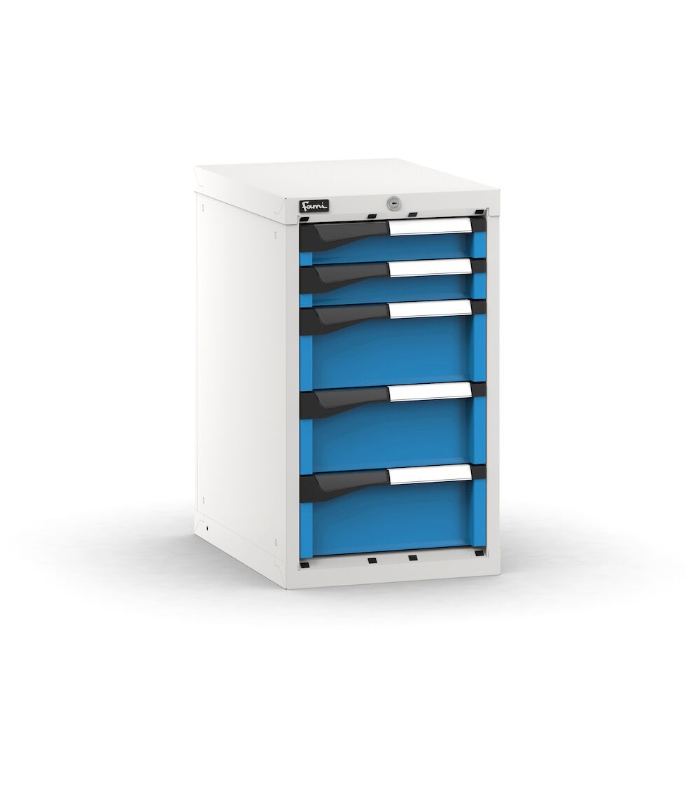 Blocco cassettiera da banco, 5 cassetti 2x75 3x150, L408 x P573 x H700 mm