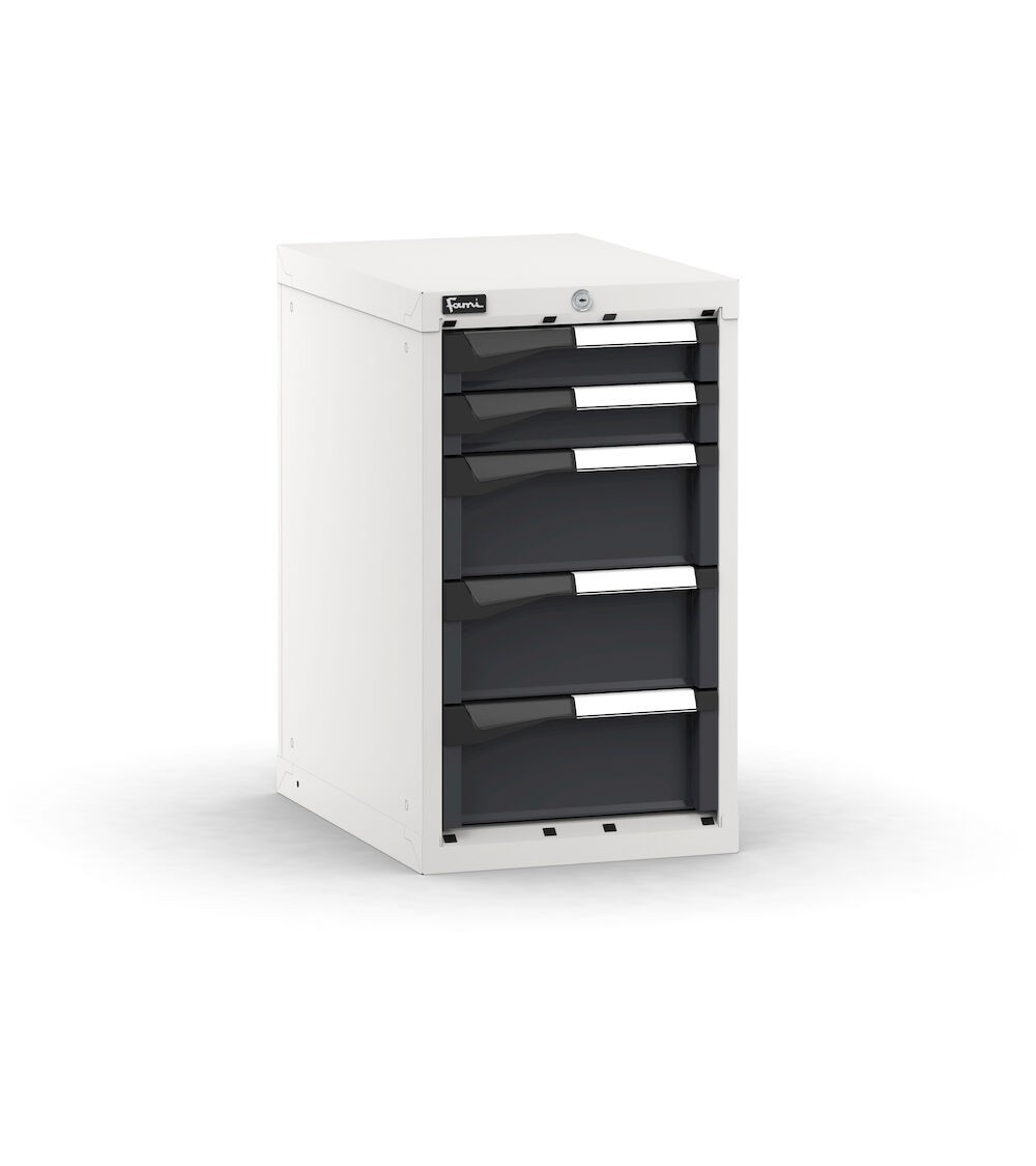 Blocco cassettiera da banco, 5 cassetti 2x75 3x150, L408 x P573 x H700 mm