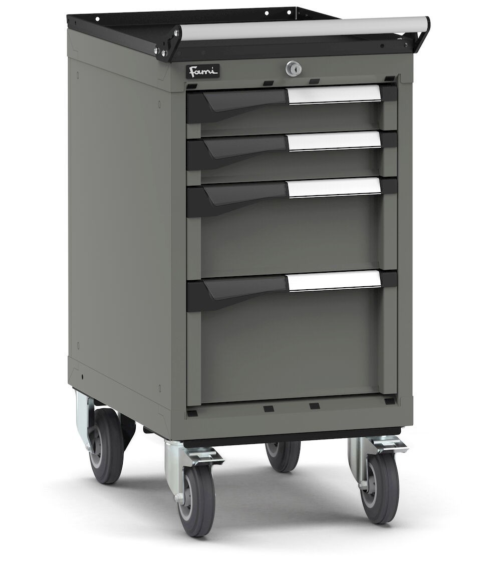 Cassettiera porta attrezzi con ruote, 4 cassetti 2x75 1x150 1x200, L408 x P573 x H822 mm