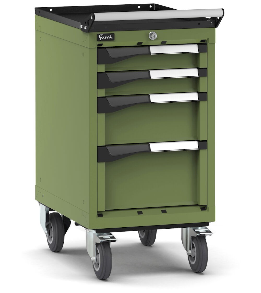 Cassettiera porta attrezzi con ruote, 4 cassetti 2x75 1x150 1x200, L408 x P573 x H822 mm