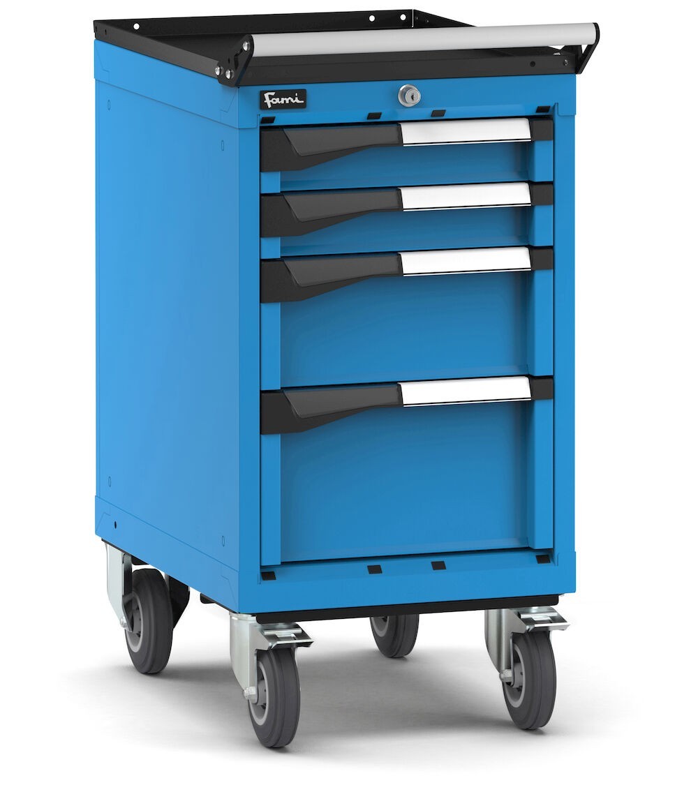 Cassettiera porta attrezzi con ruote, 4 cassetti 2x75 1x150 1x200, L408 x P573 x H822 mm