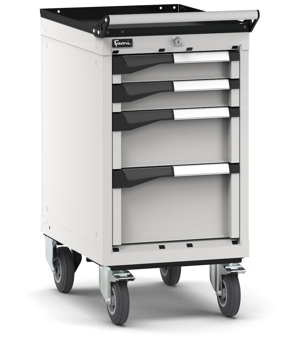 Cassettiera porta attrezzi con ruote, 4 cassetti 2x75 1x150 1x200, L408 x P573 x H822 mm