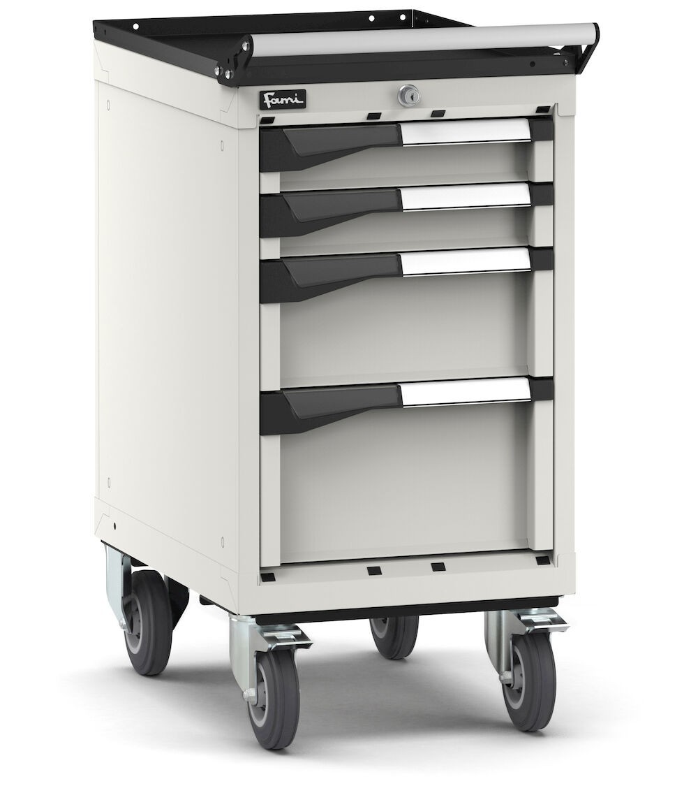 Cassettiera porta attrezzi con ruote, 4 cassetti 2x75 1x150 1x200, L408 x P573 x H822 mm