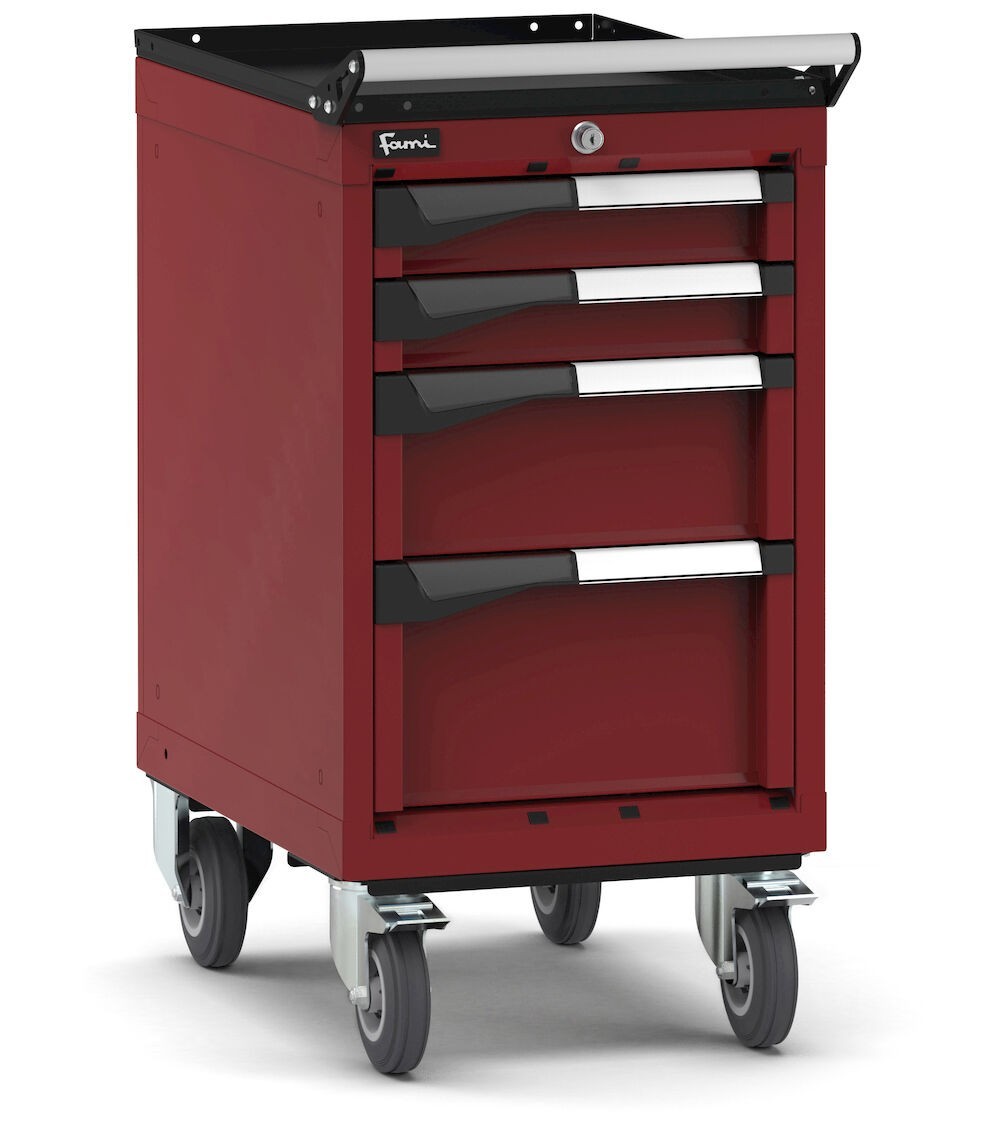 Cassettiera porta attrezzi con ruote, 4 cassetti 2x75 1x150 1x200, L408 x P573 x H822 mm