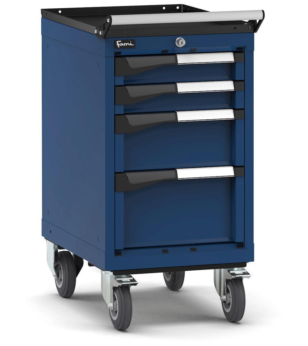 Cassettiera porta attrezzi con ruote, 4 cassetti 2x75 1x150 1x200, L408 x P573 x H822 mm