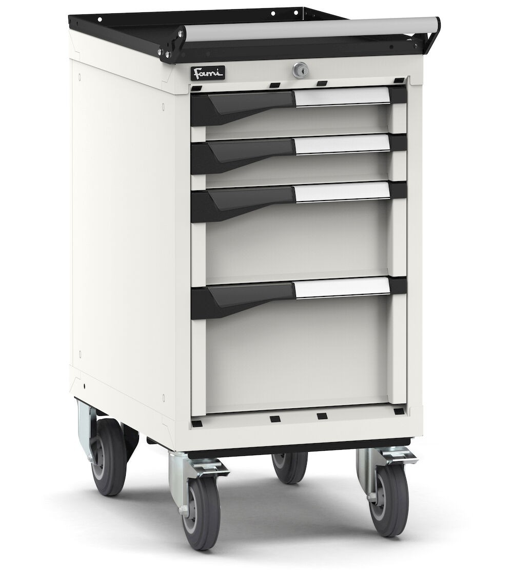 Cassettiera porta attrezzi con ruote, 4 cassetti 2x75 1x150 1x200, L408 x P573 x H822 mm