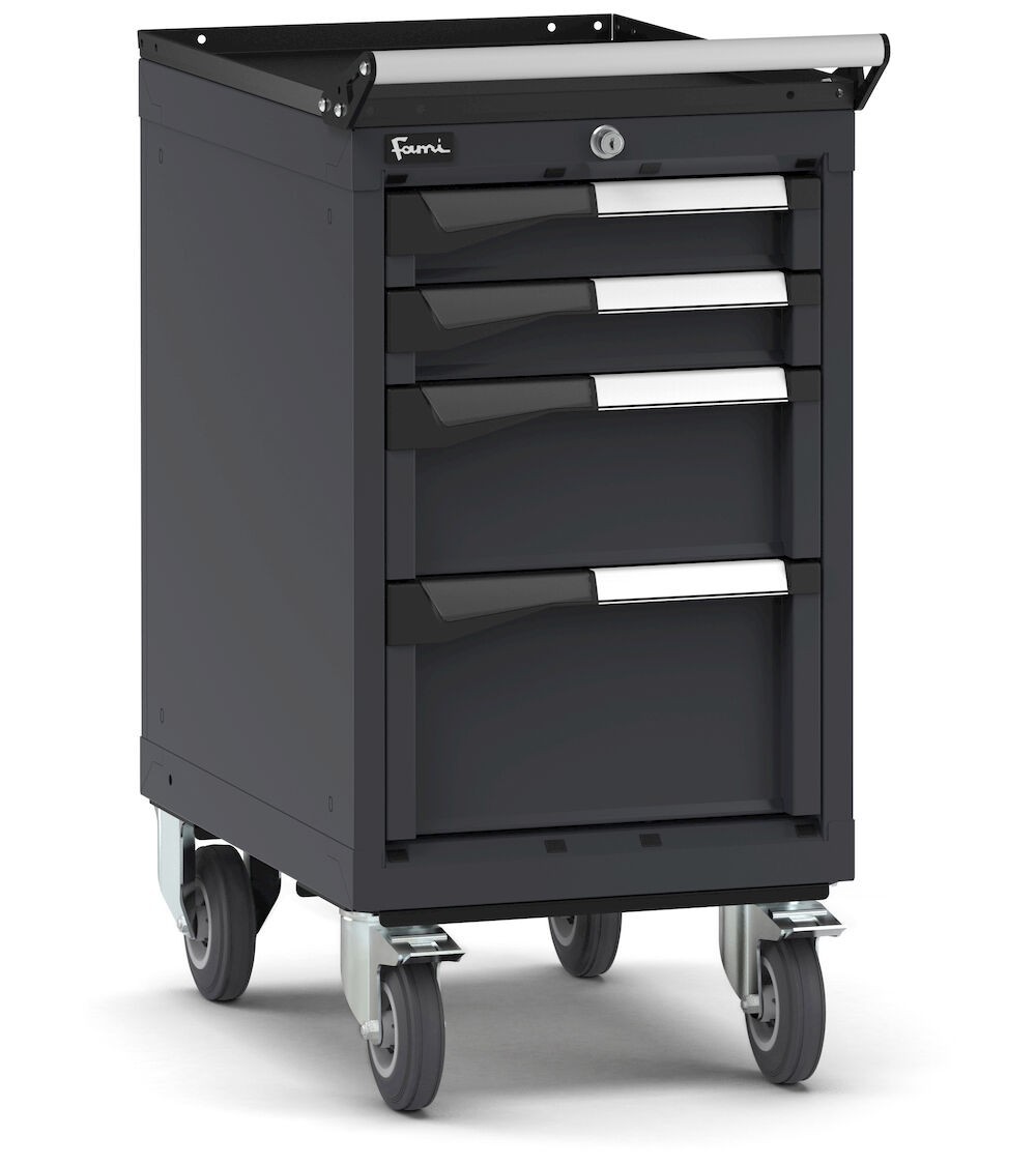 Cassettiera porta attrezzi con ruote, 4 cassetti 2x75 1x150 1x200, L408 x P573 x H822 mm