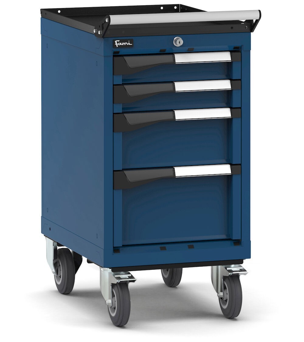 Cassettiera porta attrezzi con ruote, 4 cassetti 2x75 1x150 1x200, L408 x P573 x H822 mm