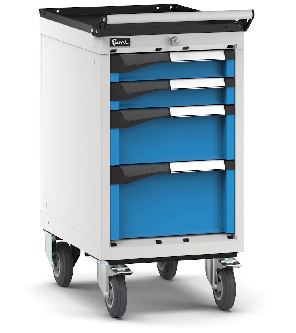 Cassettiera porta attrezzi con ruote, 4 cassetti 2x75 1x150 1x200, L408 x P573 x H822 mm