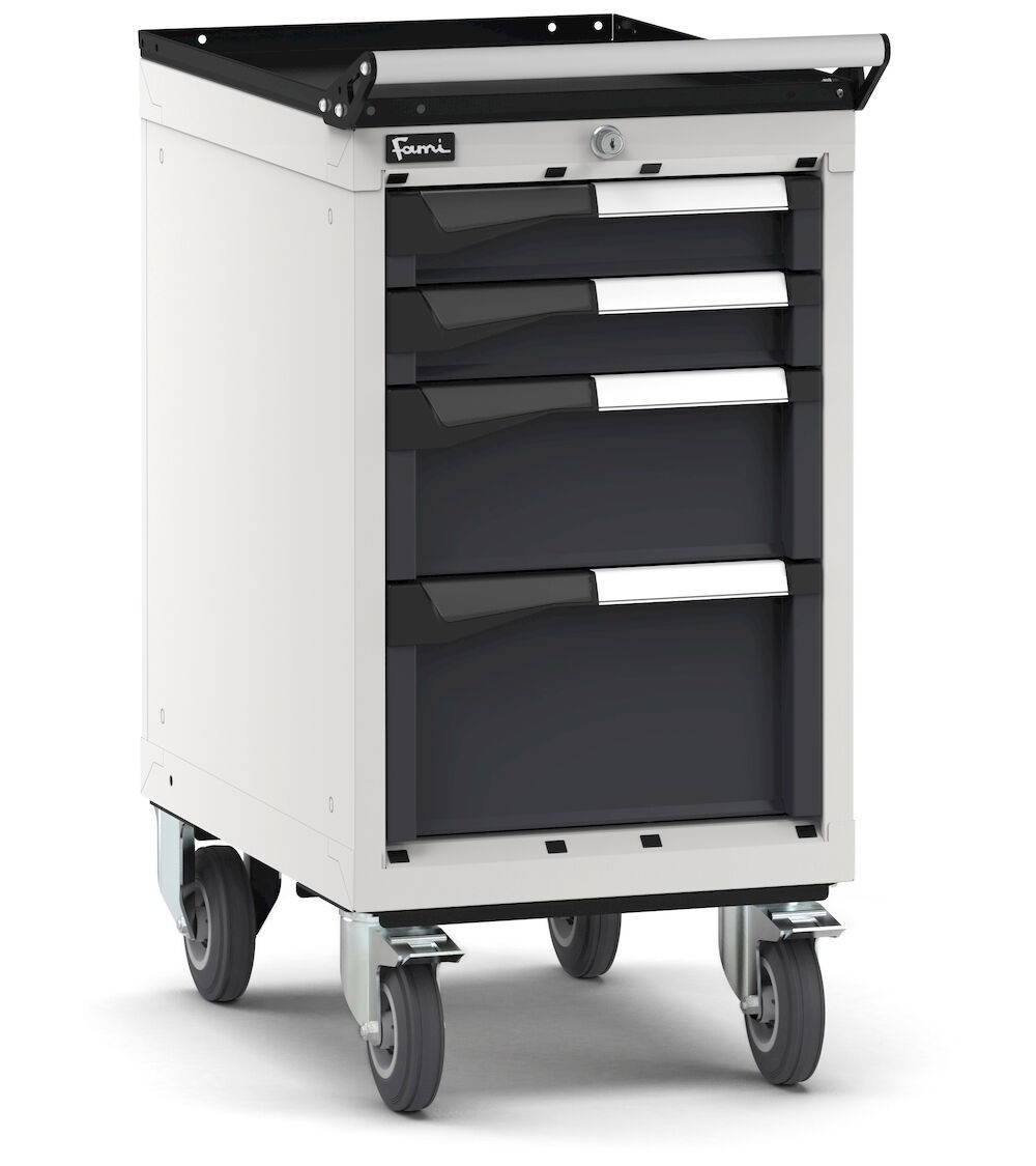 Cassettiera porta attrezzi con ruote, 4 cassetti 2x75 1x150 1x200, L408 x P573 x H822 mm