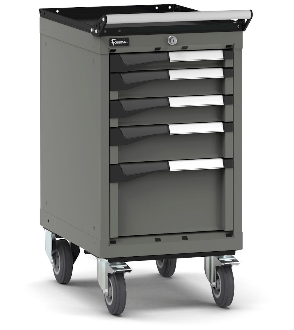 Cassettiera porta attrezzi con ruote, 5 cassetti 1x50 2x75 1x200, L408 x P573 x H822 mm