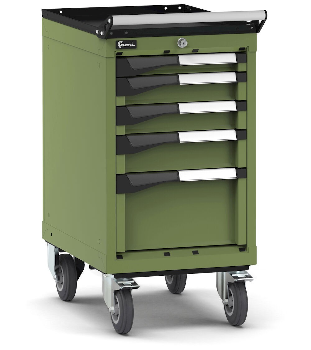 Cassettiera porta attrezzi con ruote, 5 cassetti 1x50 2x75 1x200, L408 x P573 x H822 mm