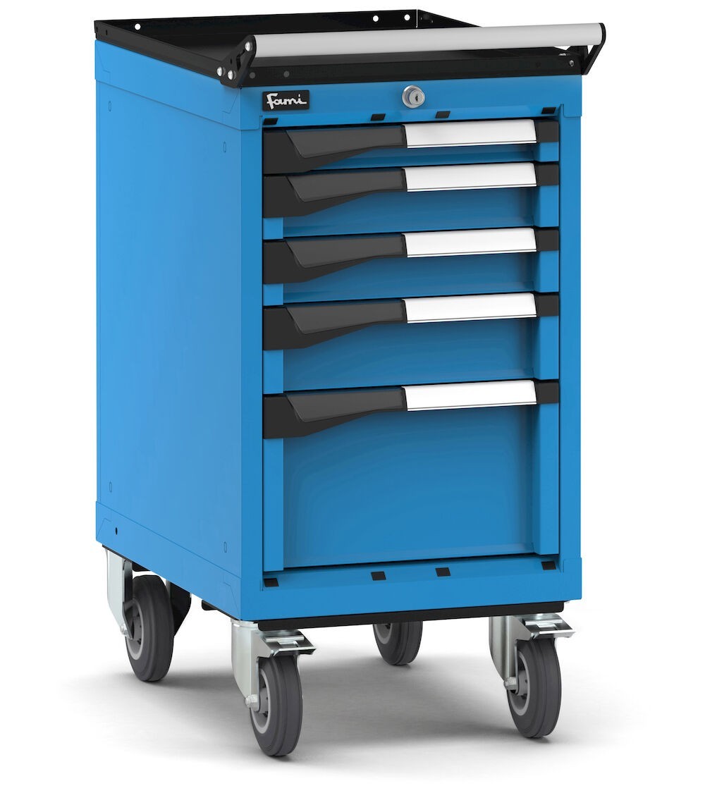 Cassettiera porta attrezzi con ruote, 5 cassetti 1x50 2x75 1x200, L408 x P573 x H822 mm