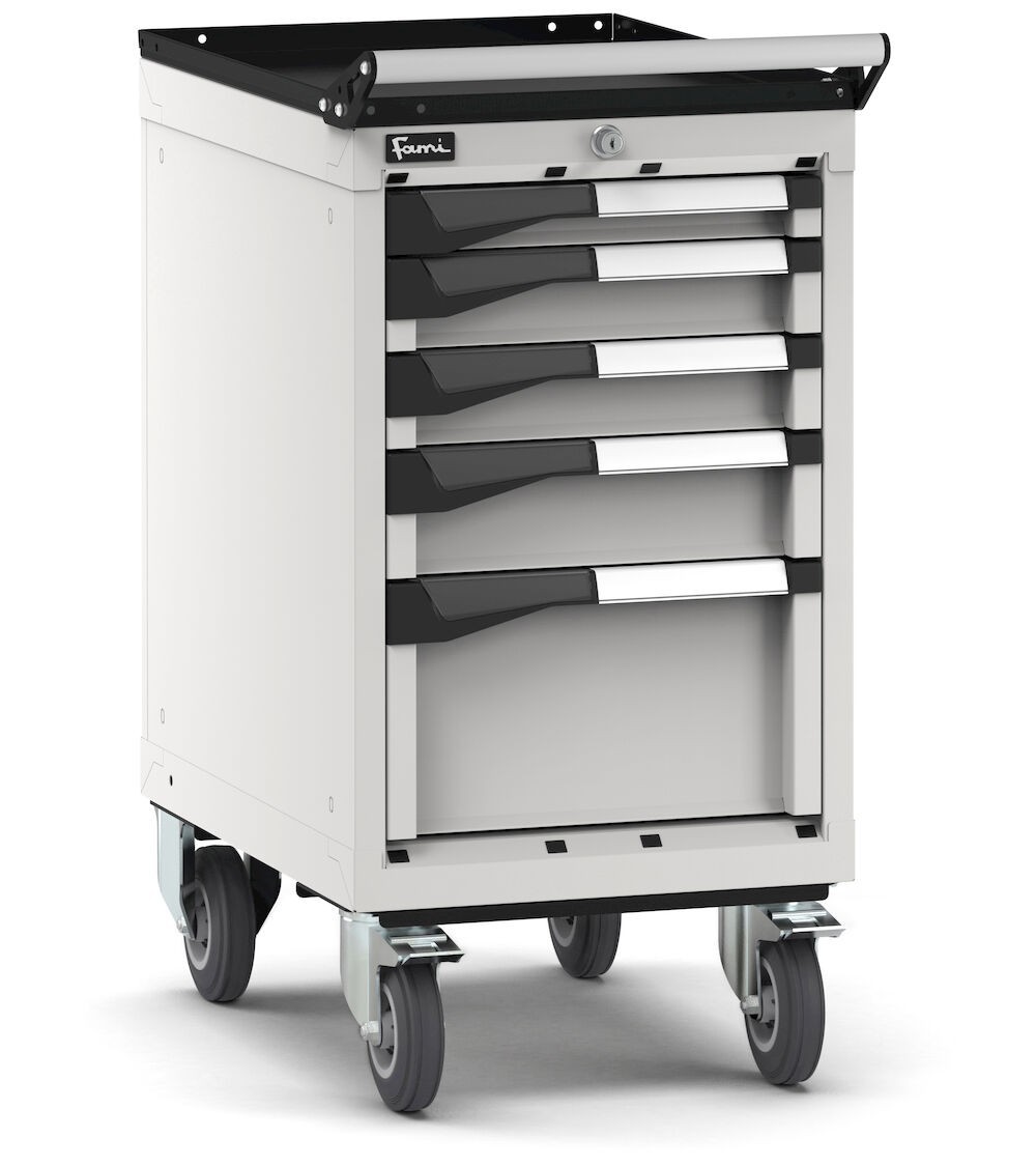 Cassettiera porta attrezzi con ruote, 5 cassetti 1x50 2x75 1x200, L408 x P573 x H822 mm