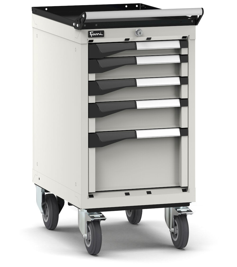 Cassettiera porta attrezzi con ruote, 5 cassetti 1x50 2x75 1x200, L408 x P573 x H822 mm