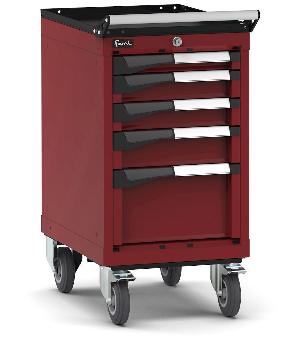 Cassettiera porta attrezzi con ruote, 5 cassetti 1x50 2x75 1x200, L408 x P573 x H822 mm