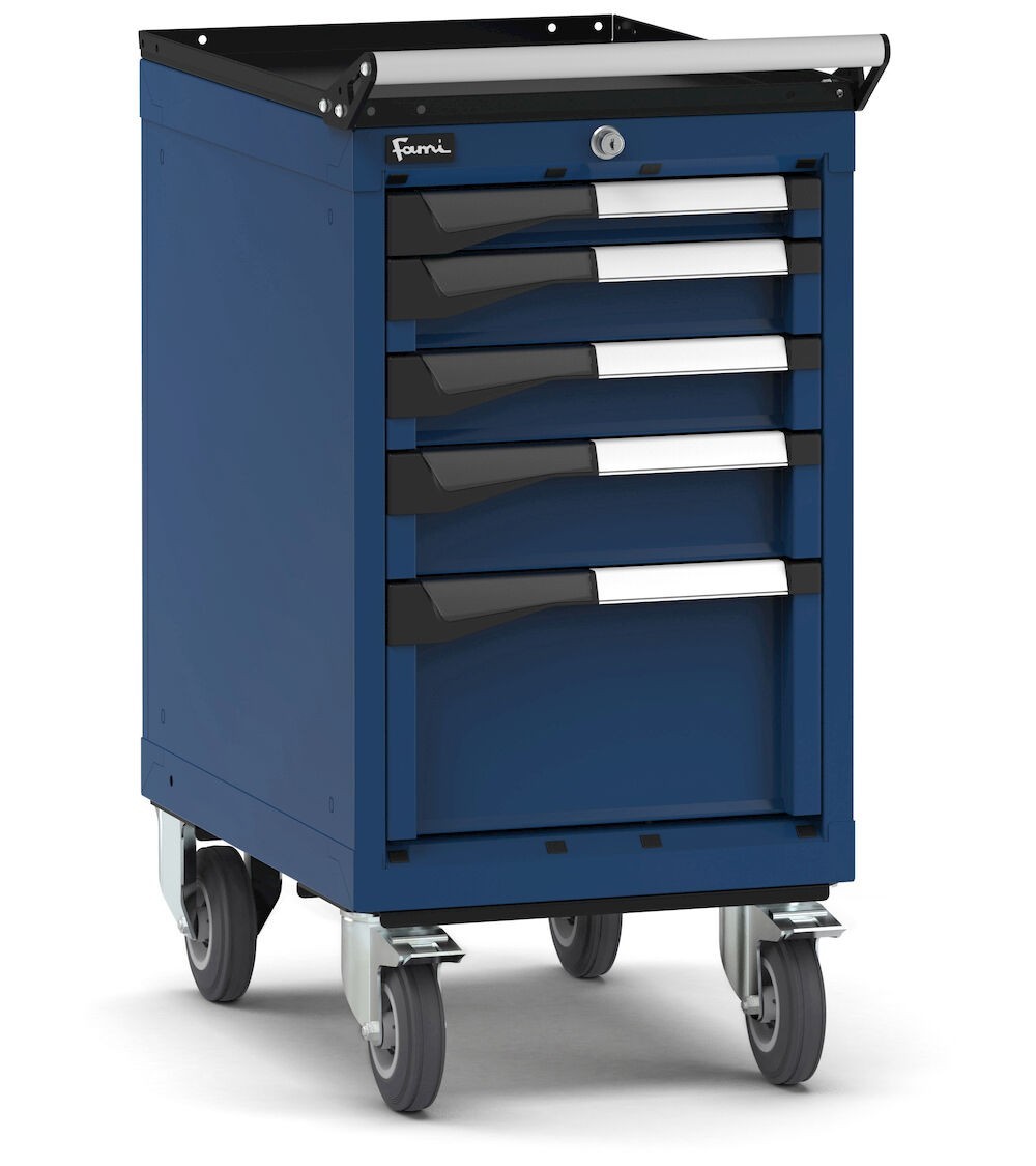 Cassettiera porta attrezzi con ruote, 5 cassetti 1x50 2x75 1x200, L408 x P573 x H822 mm