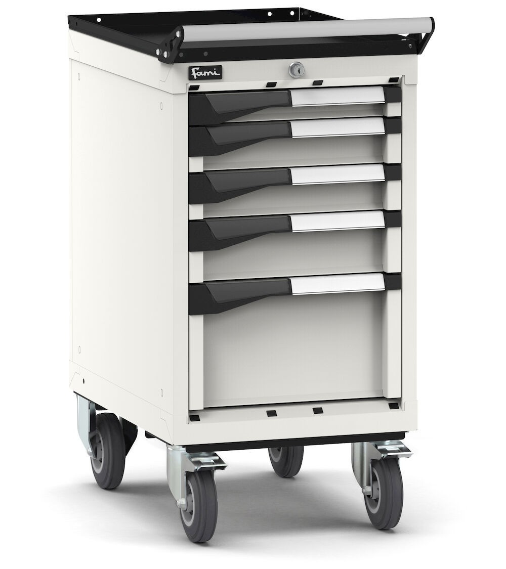 Cassettiera porta attrezzi con ruote, 5 cassetti 1x50 2x75 1x200, L408 x P573 x H822 mm