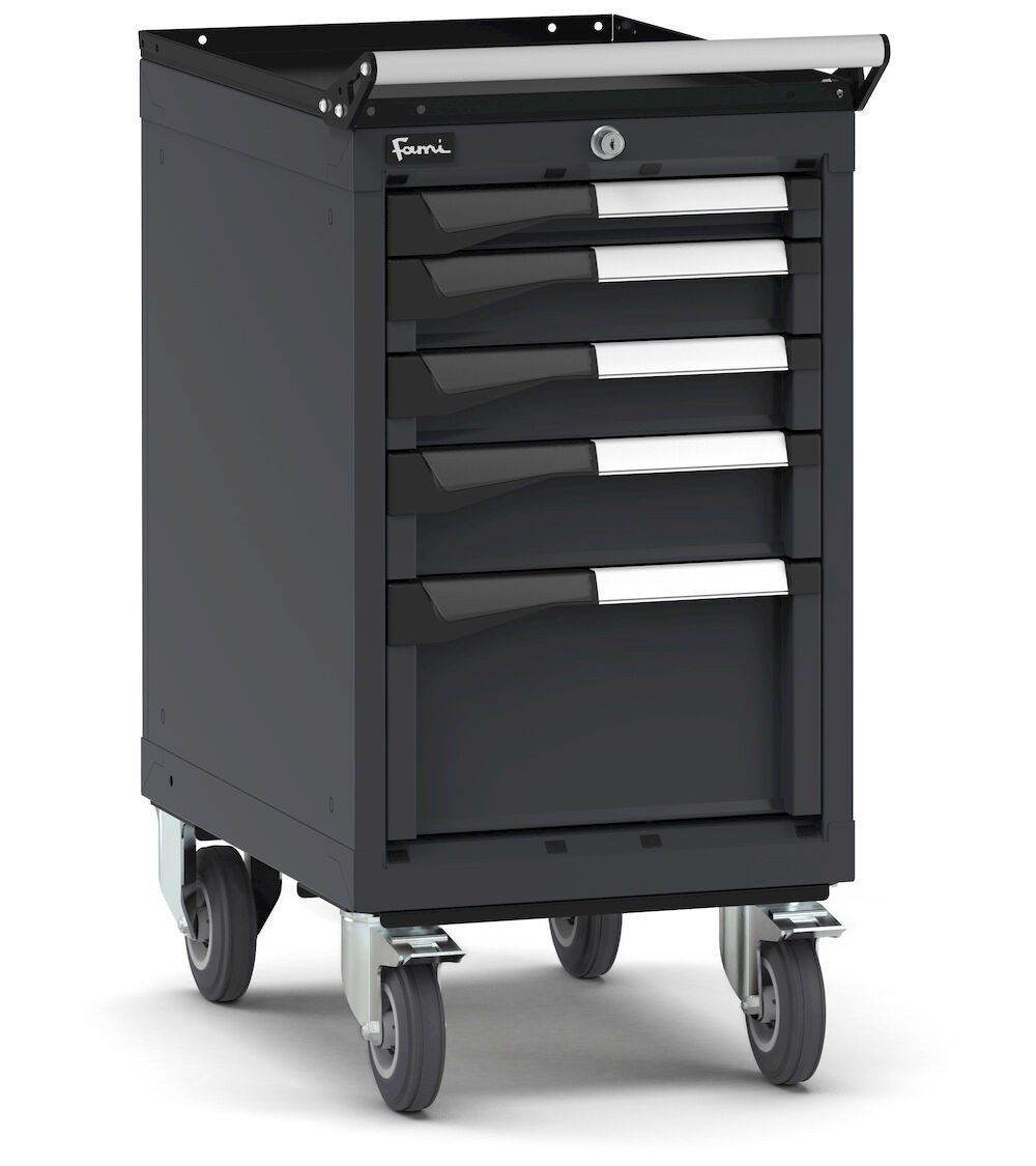 Cassettiera porta attrezzi con ruote, 5 cassetti 1x50 2x75 1x200, L408 x P573 x H822 mm