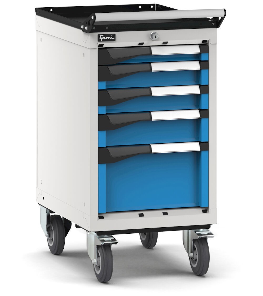 Cassettiera porta attrezzi con ruote, 5 cassetti 1x50 2x75 1x200, L408 x P573 x H822 mm