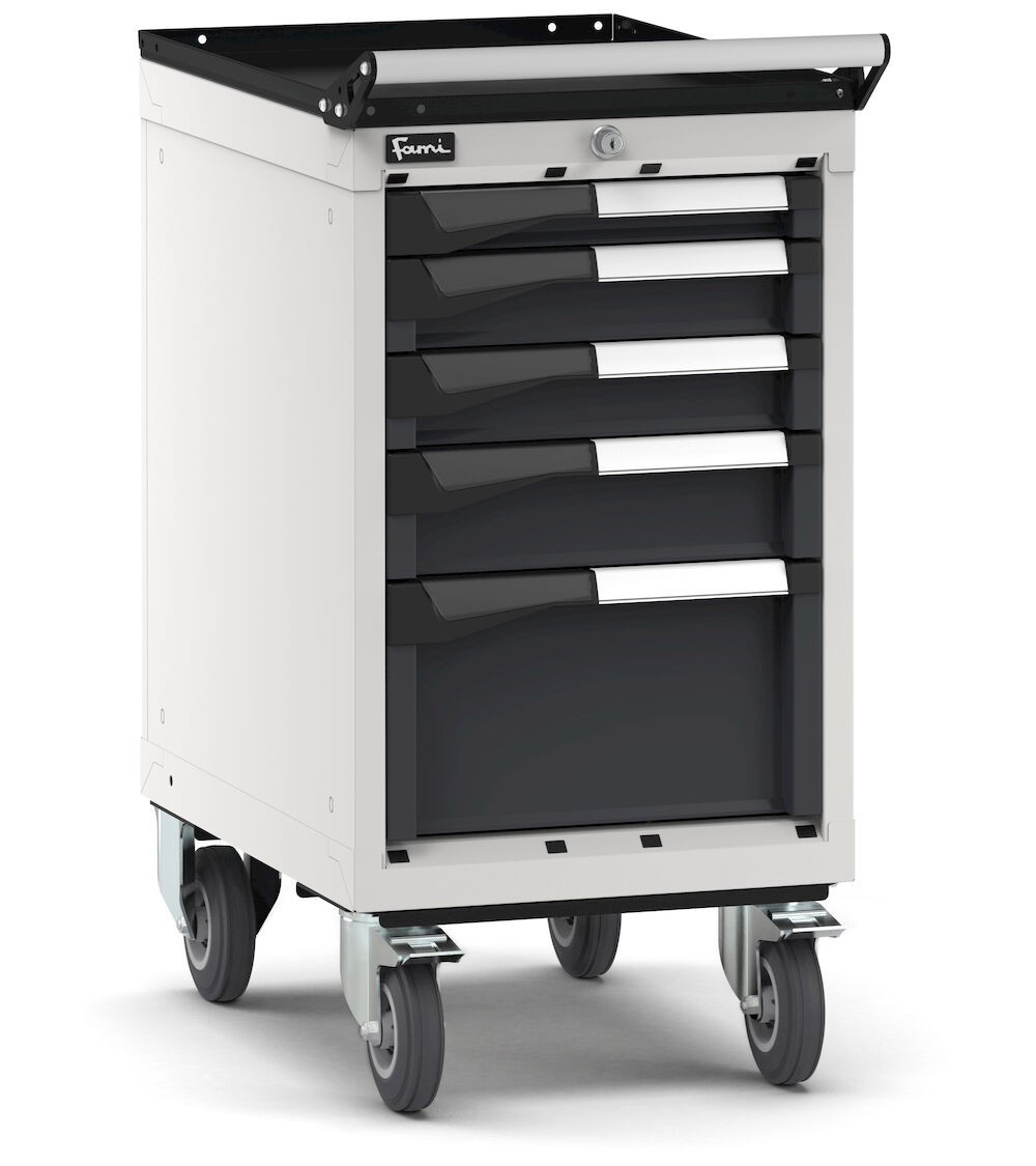 Cassettiera porta attrezzi con ruote, 5 cassetti 1x50 2x75 1x200, L408 x P573 x H822 mm