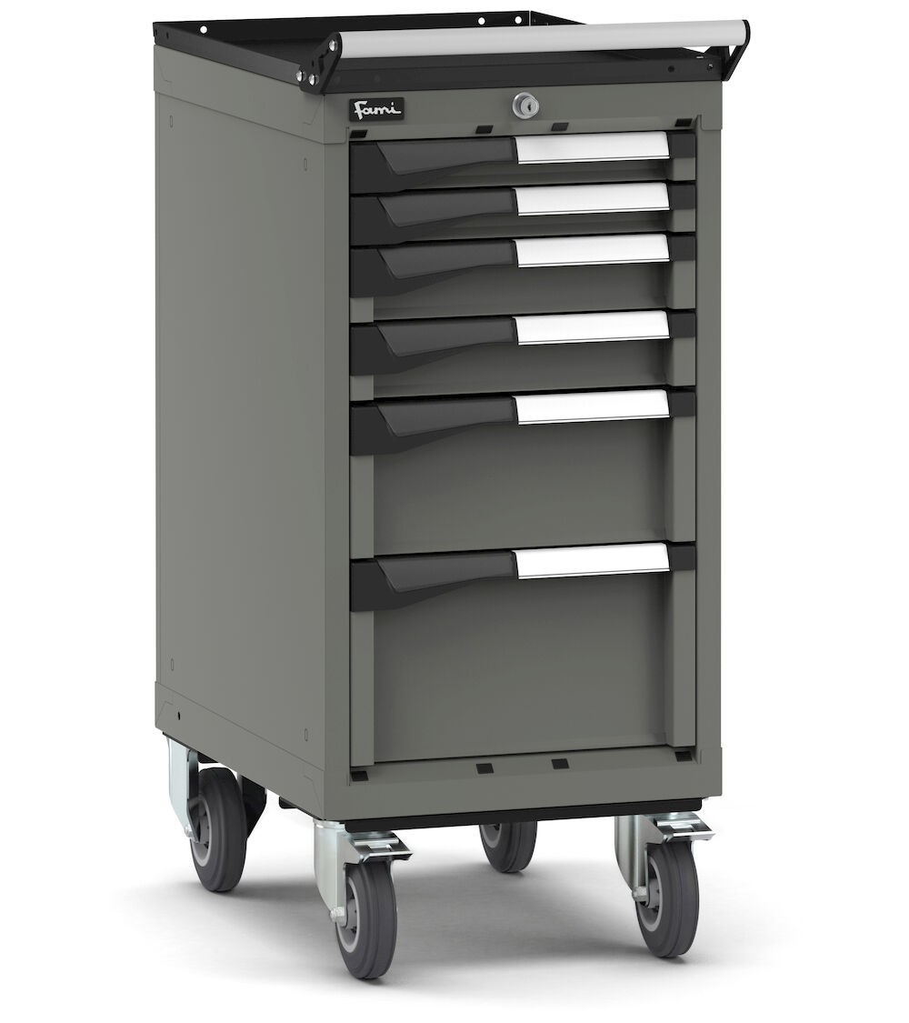 Cassettiera porta attrezzi con ruote, 6 cassetti 2x50 2x75 1x150 1x200, L408 x P573 x H922 mm