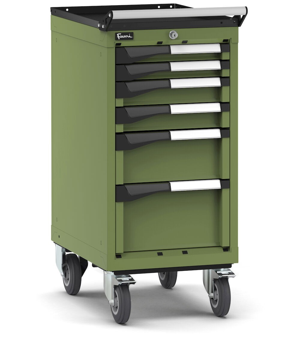 Cassettiera porta attrezzi con ruote, 6 cassetti 2x50 2x75 1x150 1x200, L408 x P573 x H922 mm