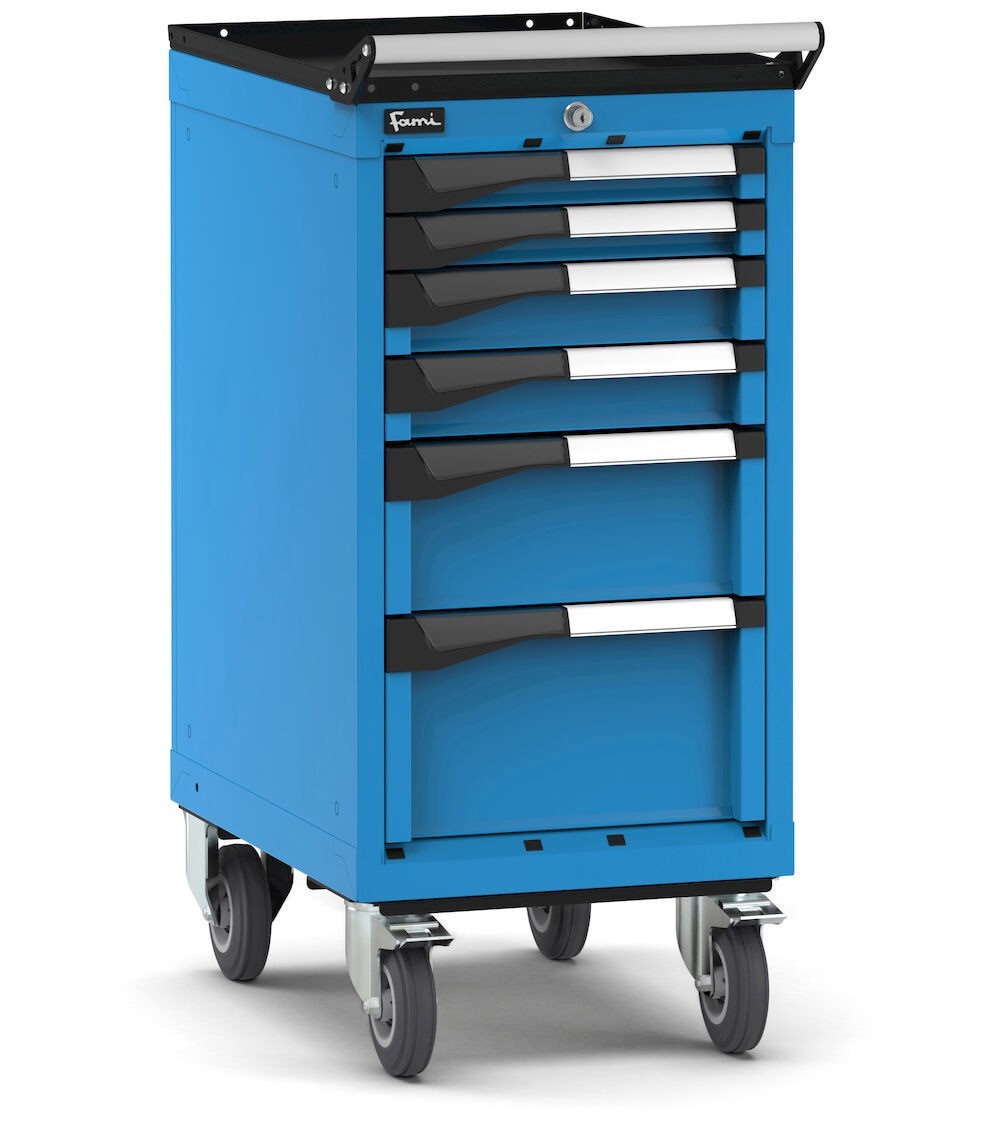 Cassettiera porta attrezzi con ruote, 6 cassetti 2x50 2x75 1x150 1x200, L408 x P573 x H922 mm