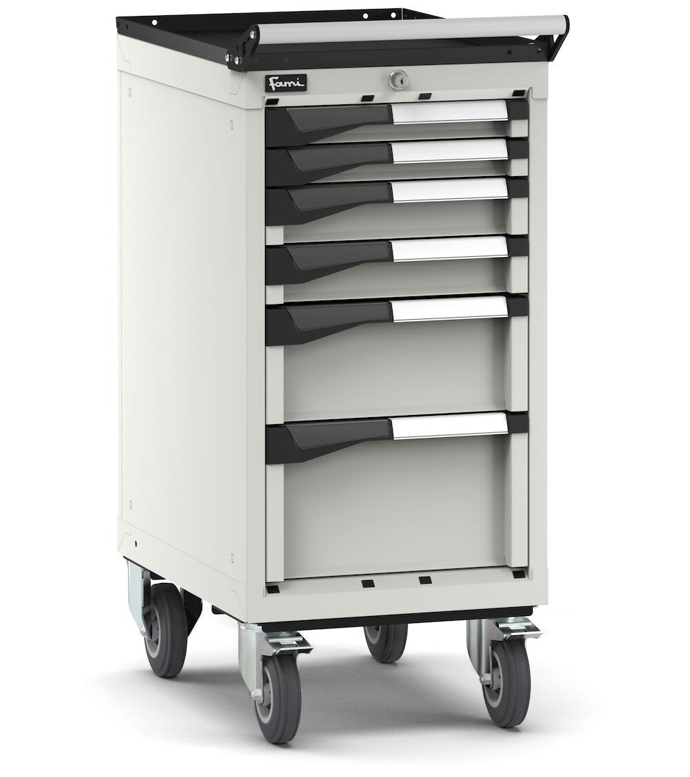 Cassettiera porta attrezzi con ruote, 6 cassetti 2x50 2x75 1x150 1x200, L408 x P573 x H922 mm