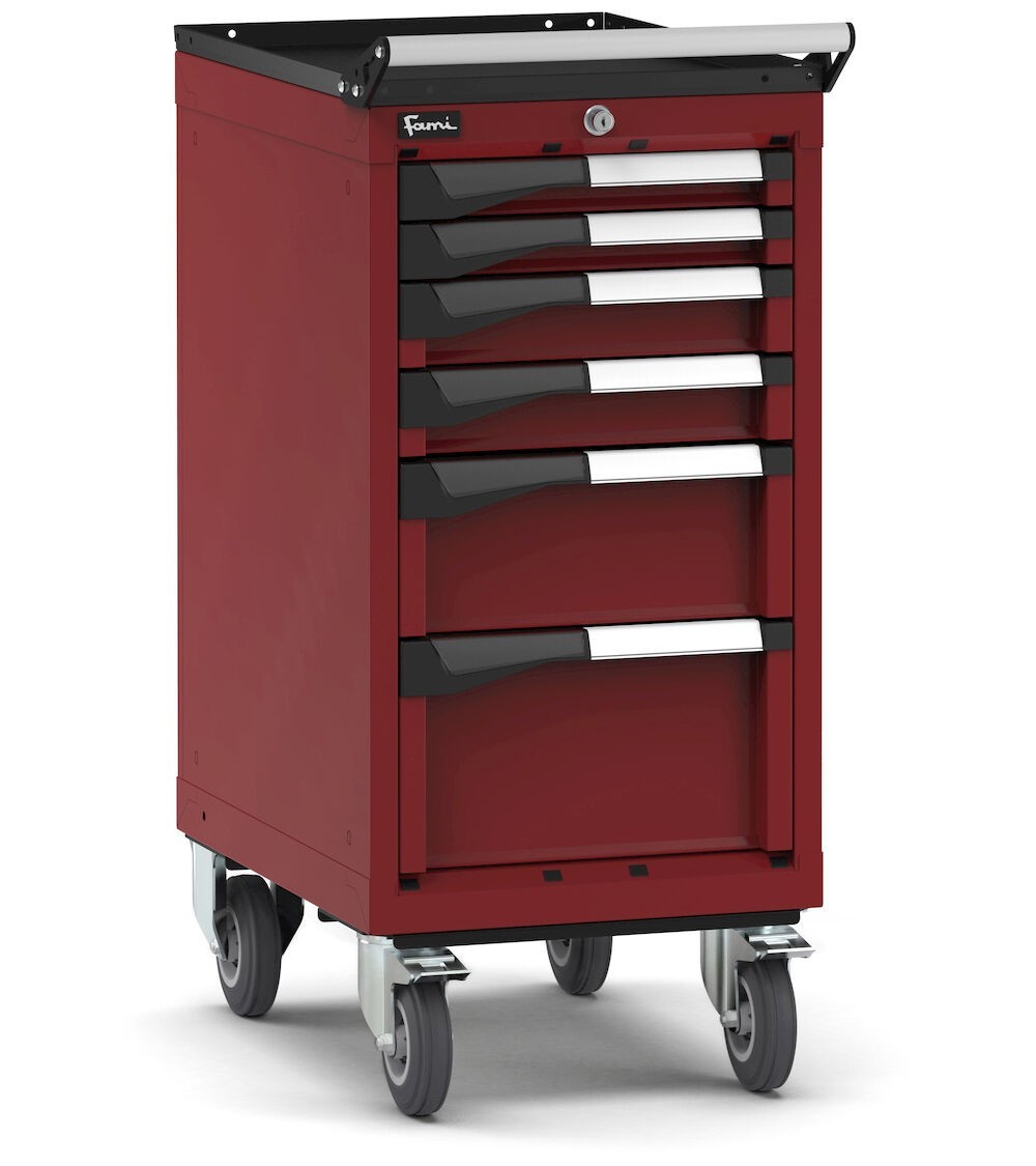 Cassettiera porta attrezzi con ruote, 6 cassetti 2x50 2x75 1x150 1x200, L408 x P573 x H922 mm