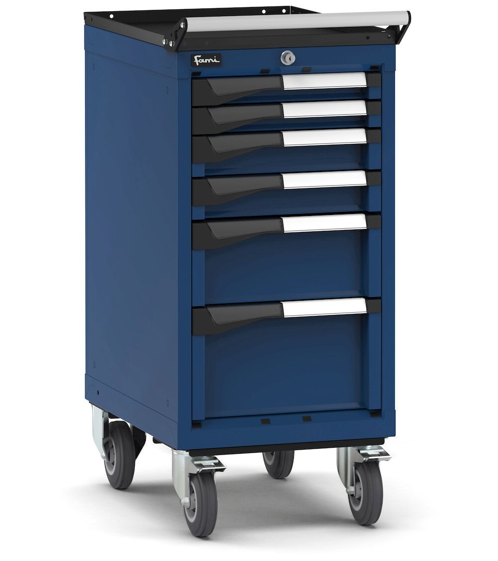 Cassettiera porta attrezzi con ruote, 6 cassetti 2x50 2x75 1x150 1x200, L408 x P573 x H922 mm