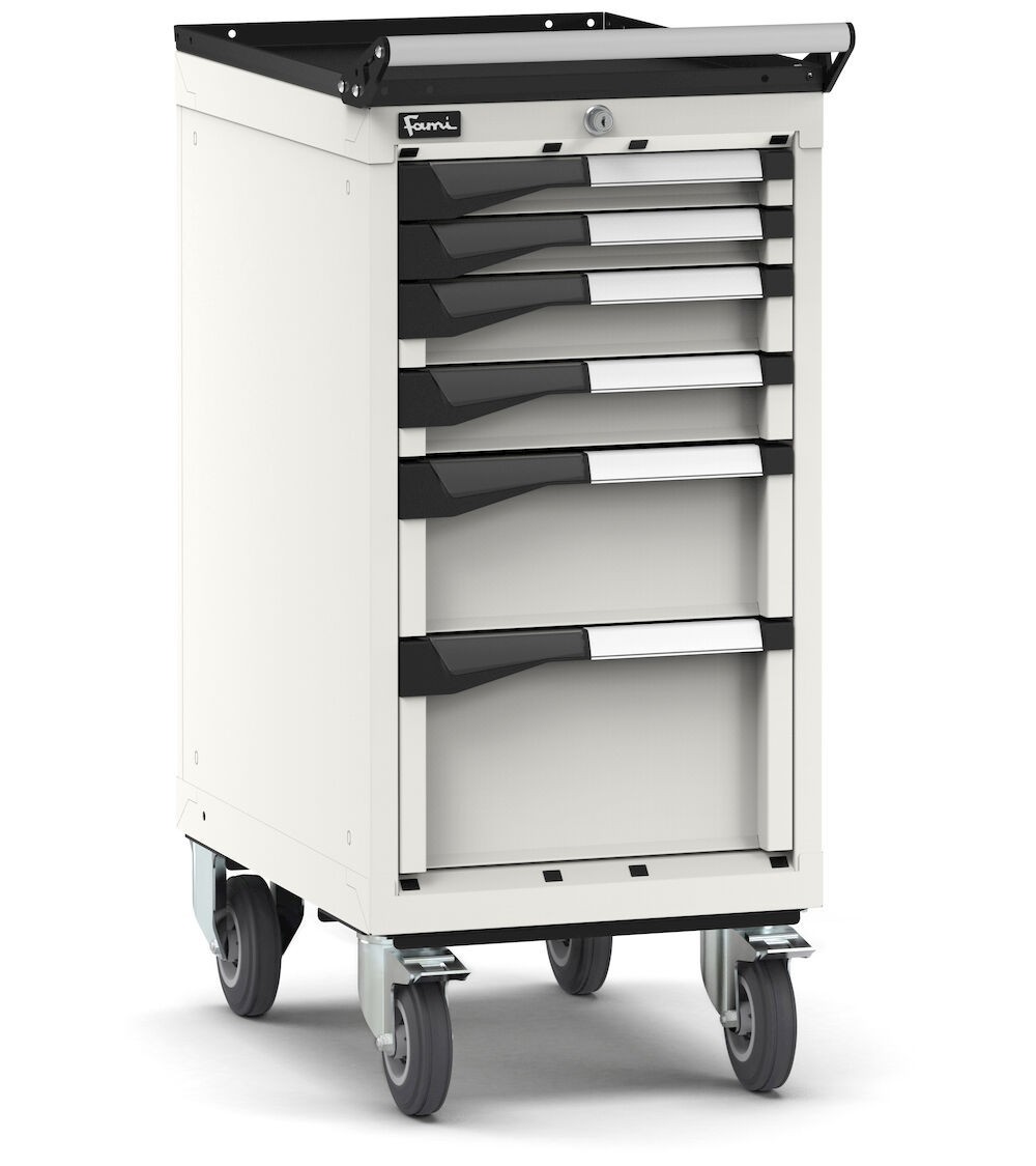 Cassettiera porta attrezzi con ruote, 6 cassetti 2x50 2x75 1x150 1x200, L408 x P573 x H922 mm